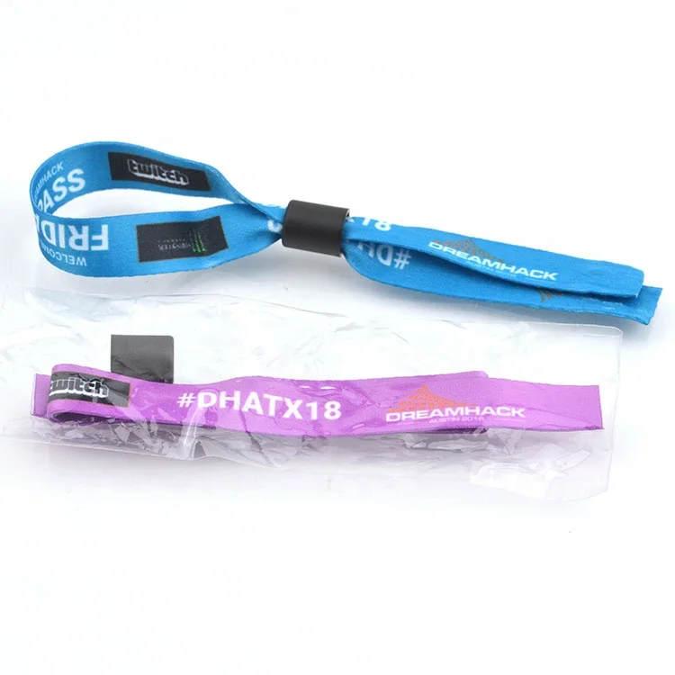 Oem бесплатный образец логотип на заказ спортивный фестиваль тканый браслет тканевый с пластиковым многоразовым слайдом