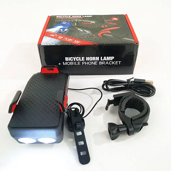 New arrival 3 LEDS 400 lumen Bike Accessories Lamp Horn Bicycle Front Light With Mobile Phone Bracket & 4000mah Power Bank