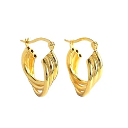 Chunky Twisted Gold Plated 925 Earrings Bold Rope Hollow Thick Small Hoops Earrings