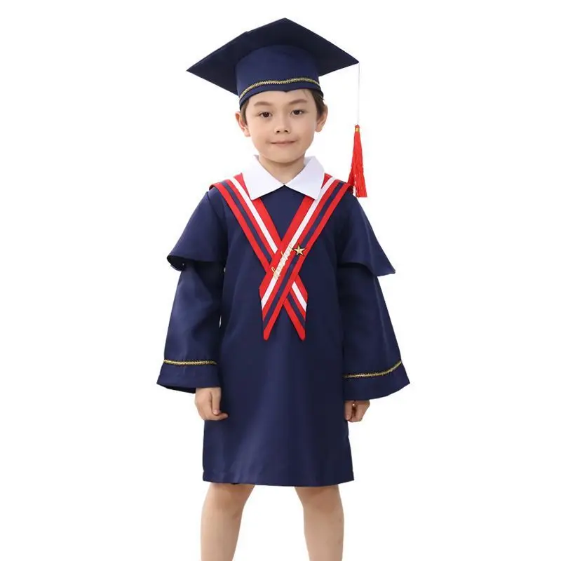 Customized Logo design matte preschool kindergarten graduation caps and gowns for kids children