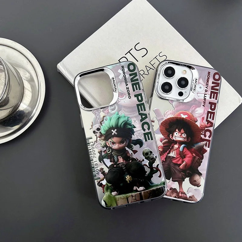 Fashion Phone Case For iPhone XR 11 12 13 14 15 Pro Max Plus Cartoon Anime One Pieces Luffy Zoro IMD Anti-Fall Shockproof Cover