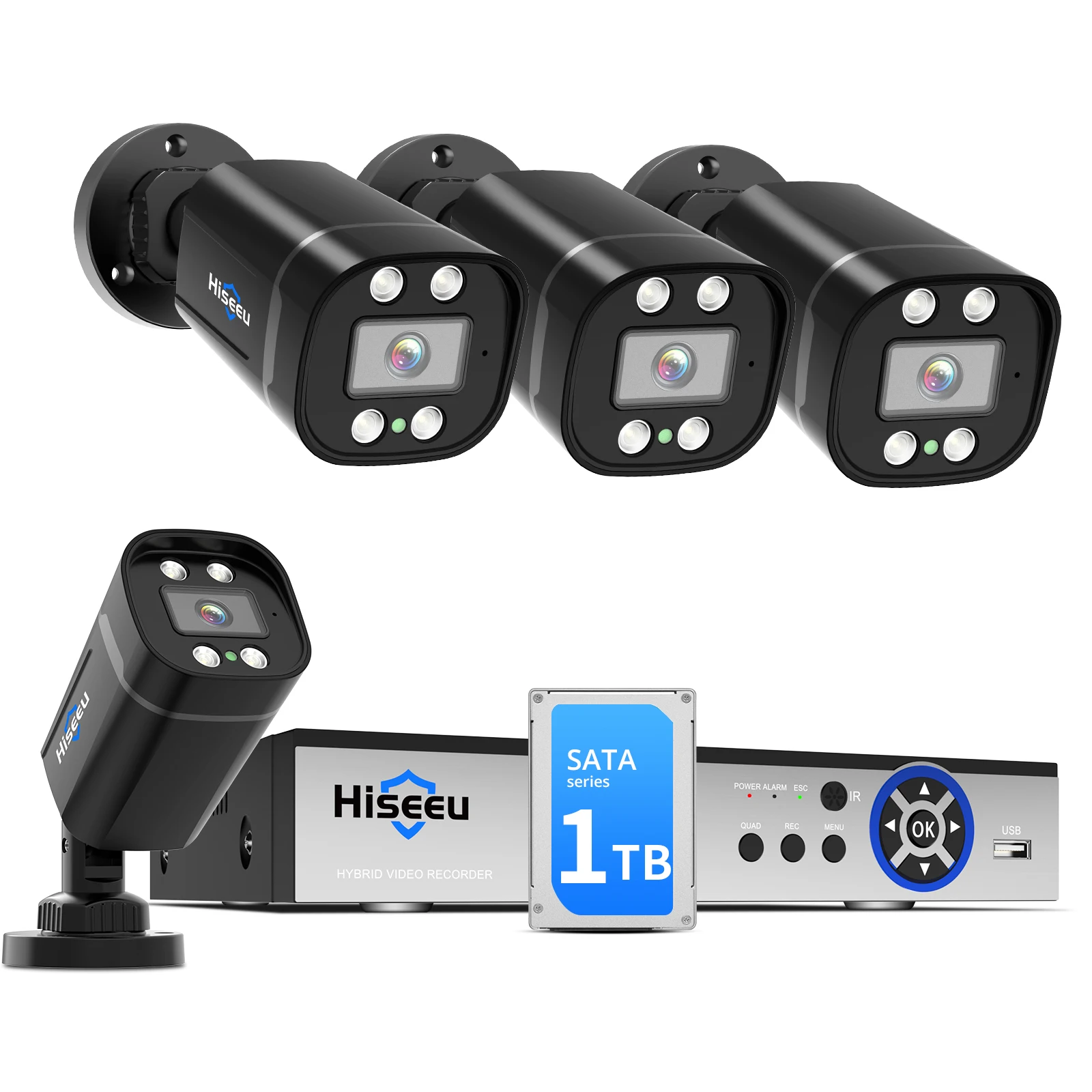 Hiseeu 5MP 8 Channel AHD  5 in 1 DVR Night Vision Security Camera System kit 4Pcs 5MP AHD Bullet Camera CCTV System