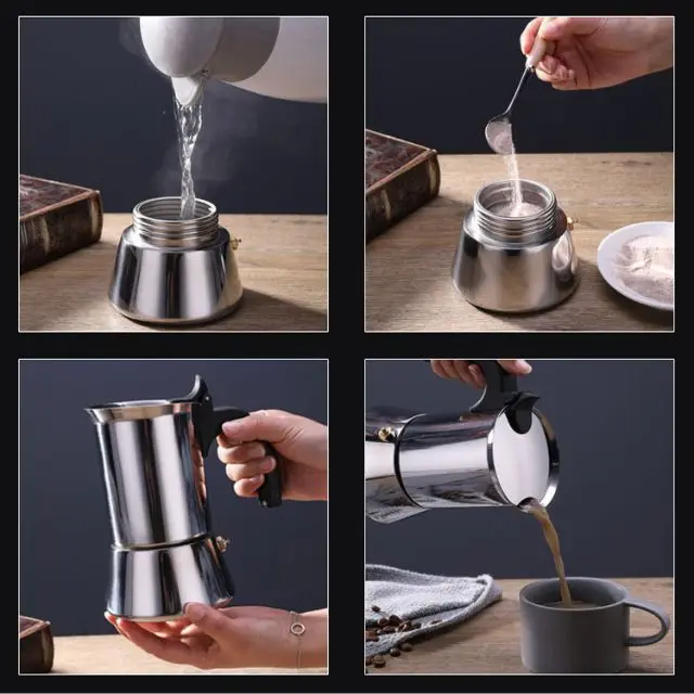 Strong Factory 6.6oz Stovetop Espresso Maker Percolator Italian Coffee Maker Capable Stainless Steel Moka Pot