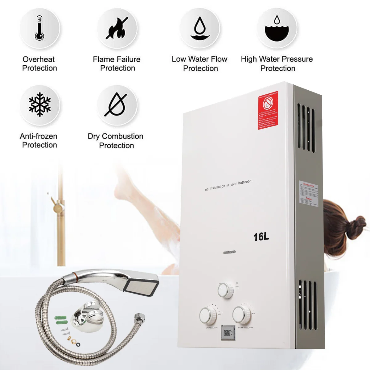 16L 32kW 4.3GPM Outdoor Wall Mounted Portable Smart Shower LPG Instant Propane Tankless Gas Water Heaters For Commercial