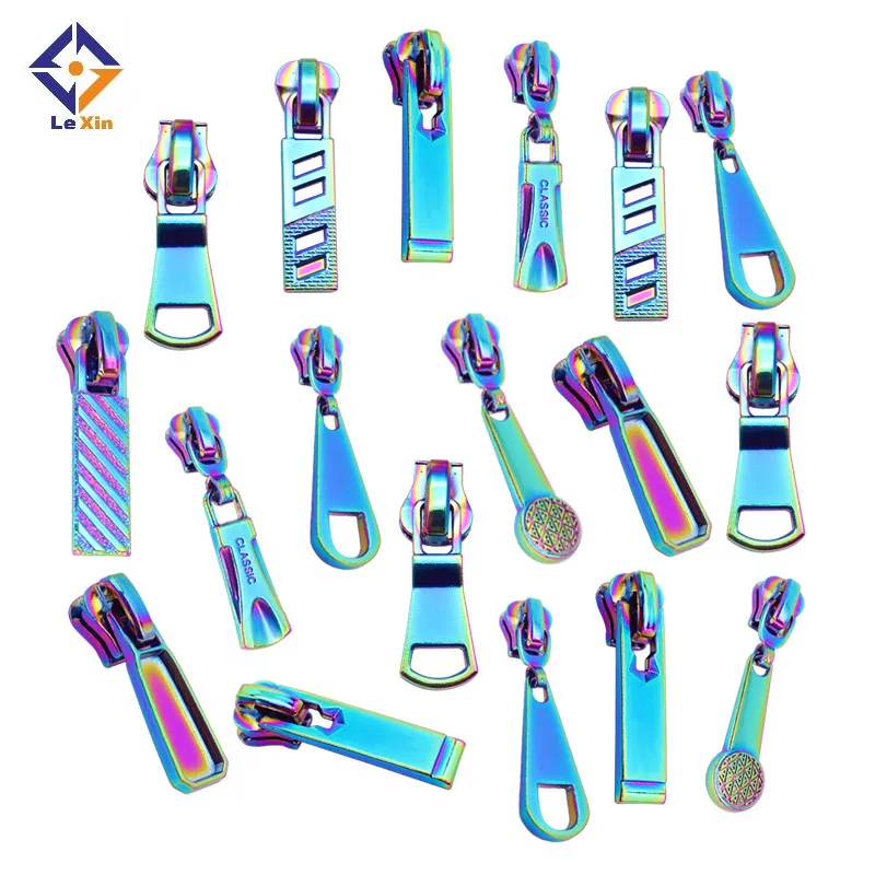 Exquisite Rainbow Color Metal Zipper Slider Custom Zipper Pull Creative Pattern Zipper Puller Nylon Zip Head
