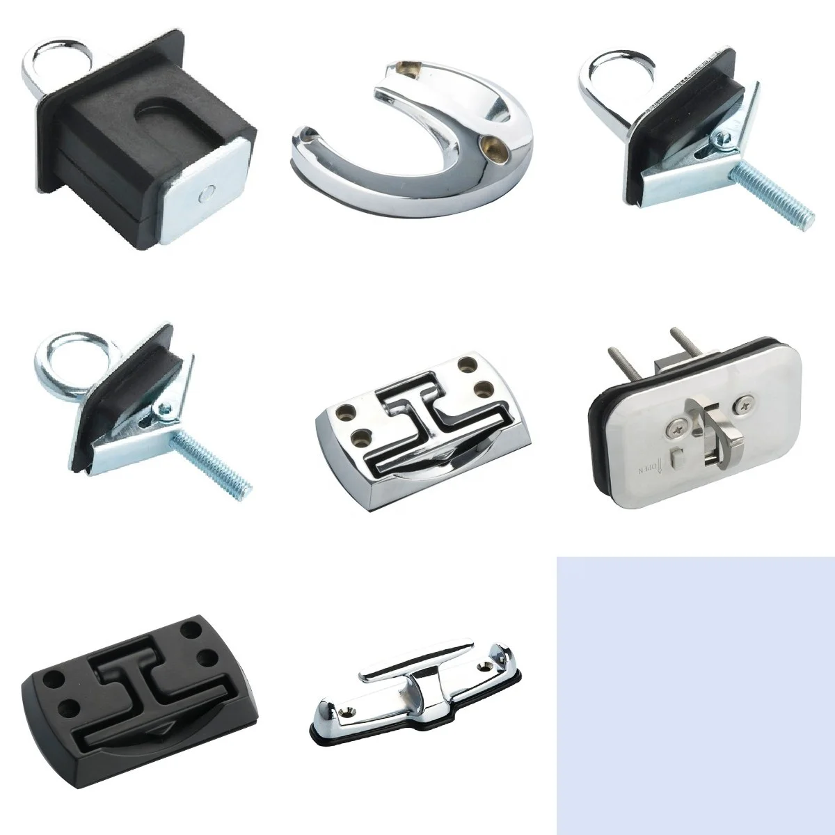 High Quality 2PC T Rope Hook Chrome Stake Pocket Truck Anchor Points With Toggle Bolt And Rubber Bumper