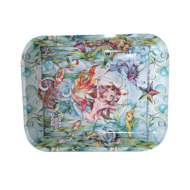 Металлический поднос с логотипом на заказ, бесплатный образец, низкое количество, поднос для сигарет с дизайном призрака, креветки, дыма, конопли, травы