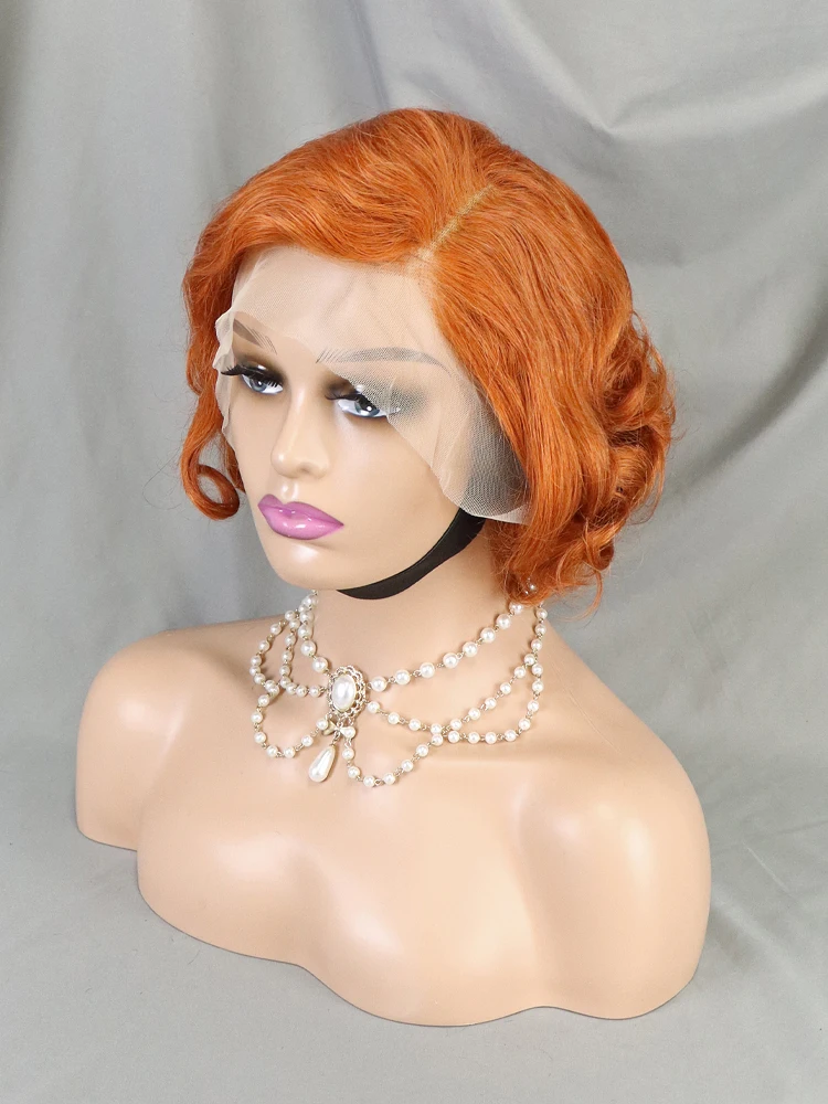 Cheap #99j Color 13x4 Lace Frontal Bob Wig Bouncy Curls Short Human Hair Wigs For Black Women Natural Pixie Cut Wig Wholesale