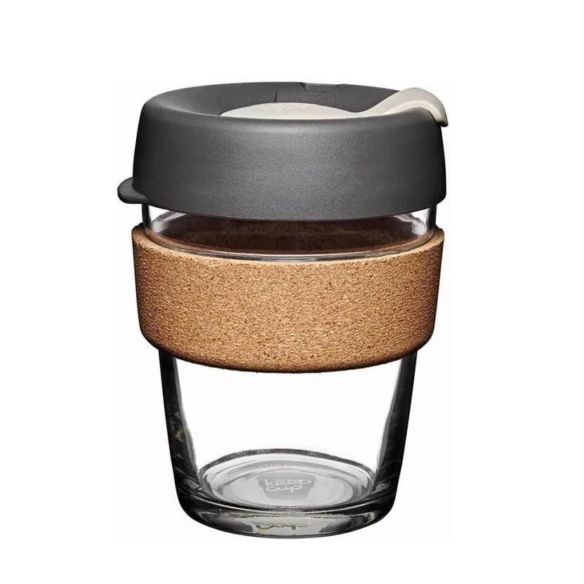 Eco Friendly Reusable Heat Resistant 250ml 350ml 450ml Glass Coffee Cup Mug with Silicone Lid Cap Cork Band