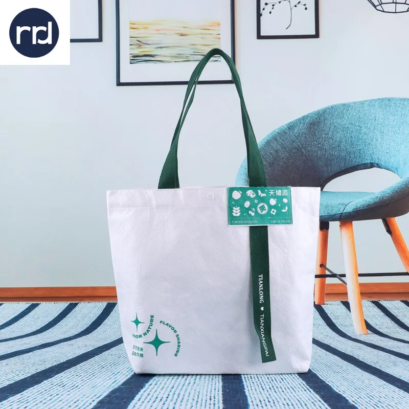 RR Donnelley High Quality Logo Print Dupont Waterproof Reusable Washable Customized White Tote Paper Beach Tyvek Shopping Bags