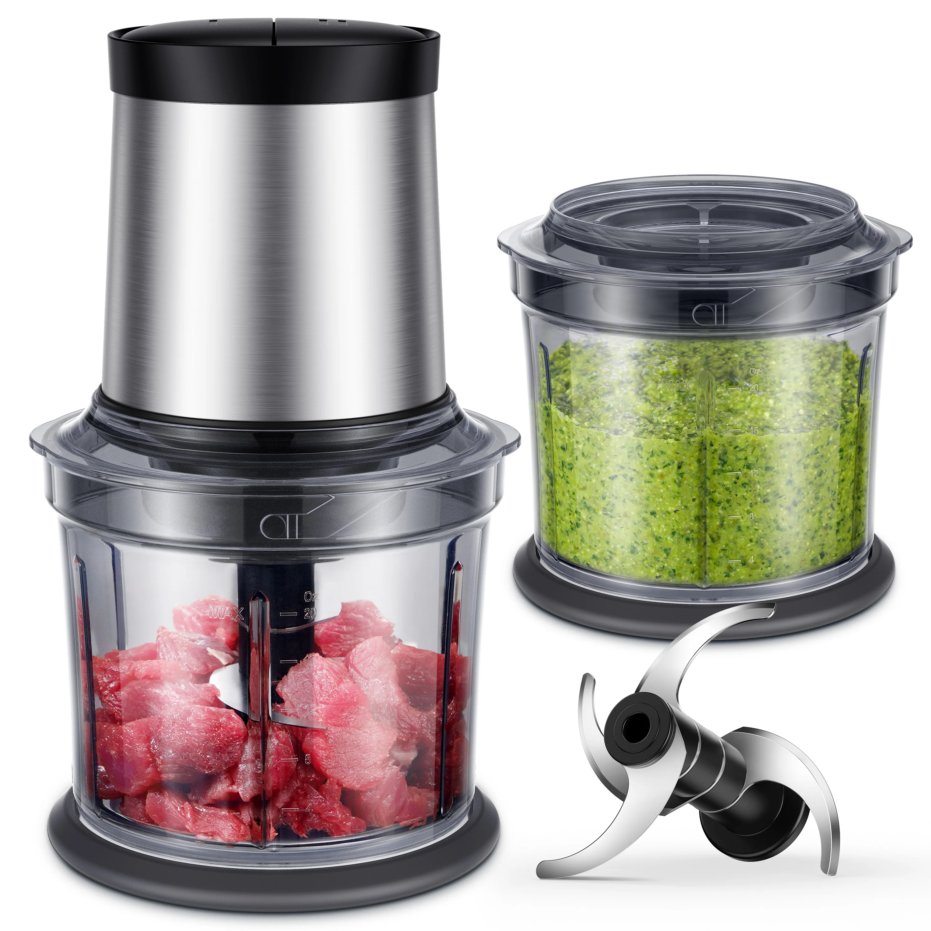 Kitchen Veggie Chopper Factory New Product 300W 4 Bi-Level Blades 2 Bowls Meat Grinder