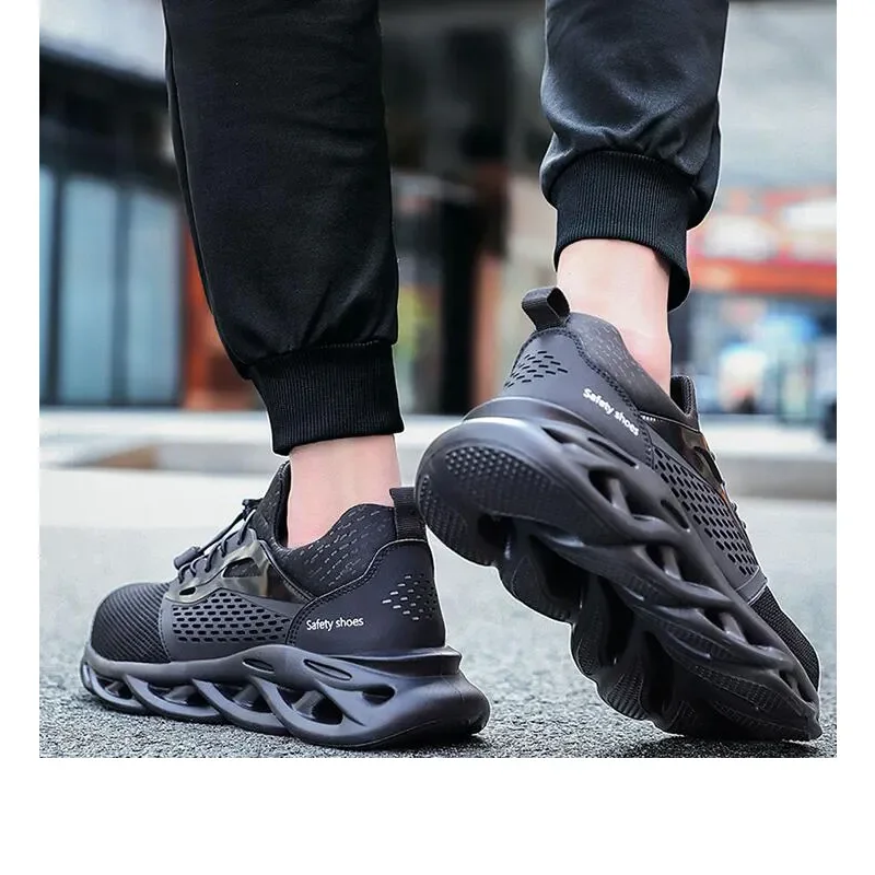 Style fashion light weight Slip resistant Rubber soft sole composite toe knitted safety shoes for industrial worker