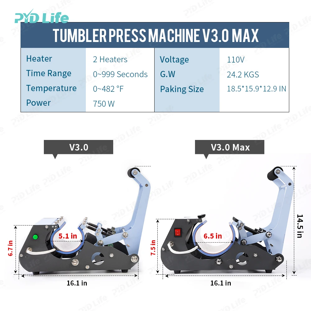 PYD Life 2 in 1 Sublimation 30 oz 40 oz Big Tumbler Heat Press Sublimation Transfer Mug 40oz Tumbler Press Machine