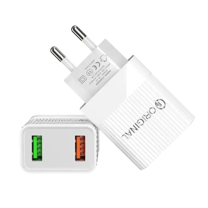 OEM Design Logo 2USB port wall charger  EU US plug phone charger adapter