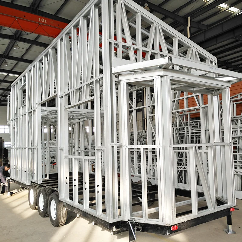 Light Steel Prefabricated Luxury Tiny House on Wheels and 3 Bedroom Micro Prefab Cabins With Trailer for EU/AU/USA