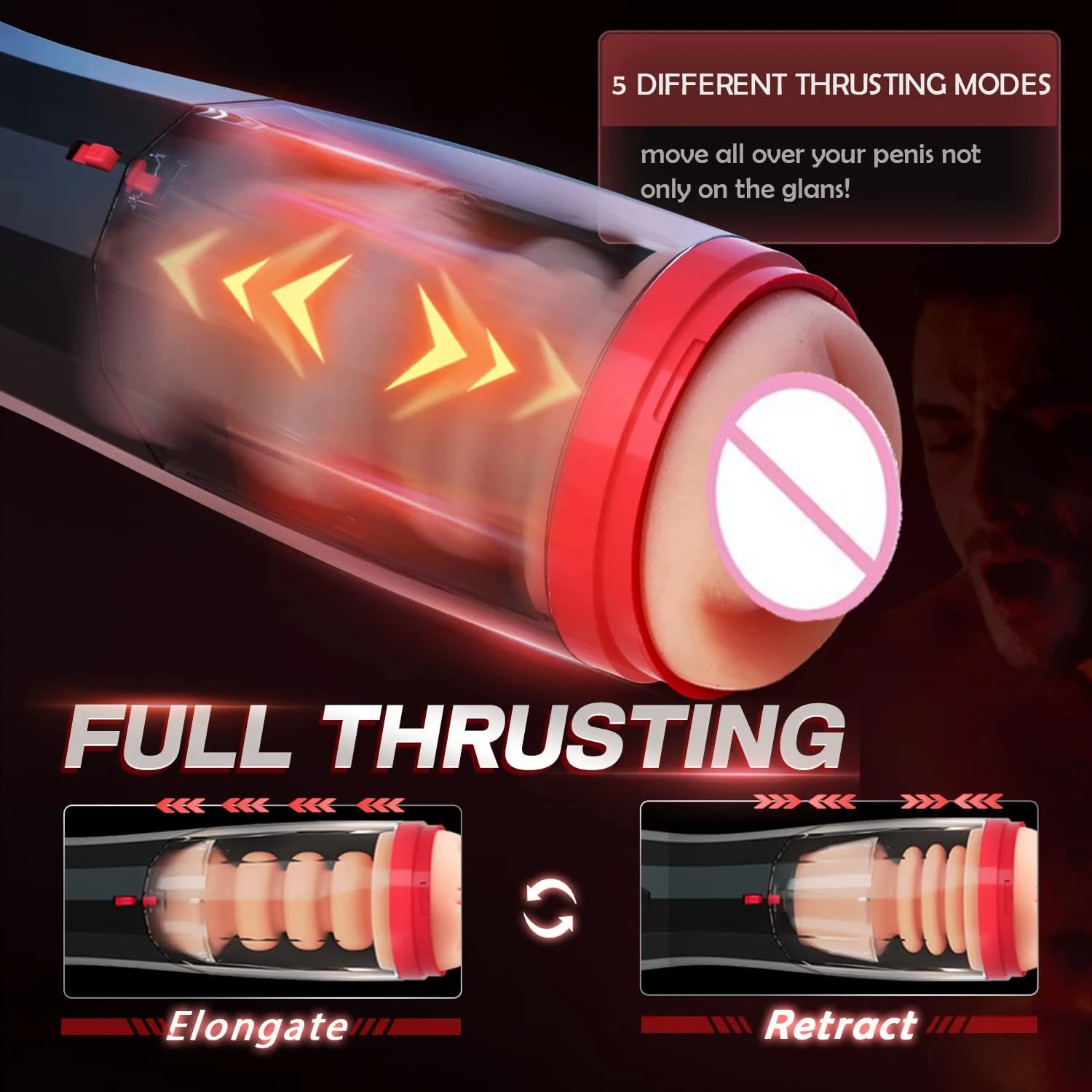 3 in 1 Thrusting Male Masturbators Cup with Realistic Pocket Pussy 5 Telescopic 10 Vibrations Mode Wrapping Stroker Masturbator