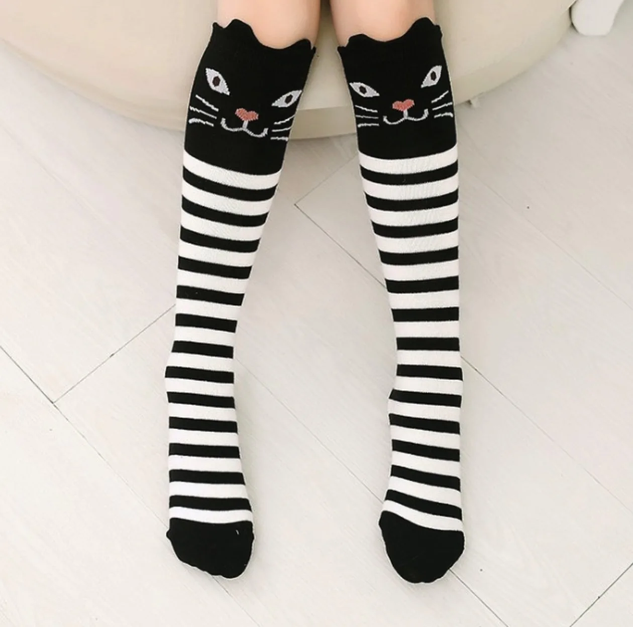 
wholesale Little Girls Long dress warm fancy Socks Kids Cartoon black cat grey fox Knee High Warm Cotton Stockings 
