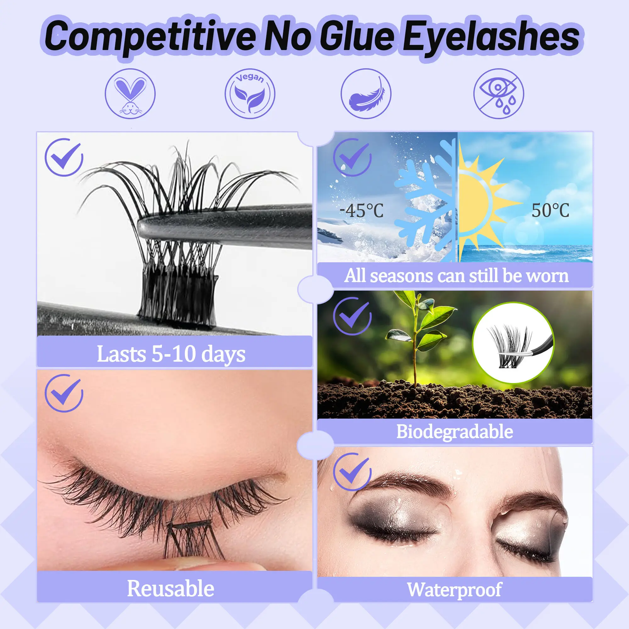 vegan bonding reusable pre glued cluster lash private label lasting 5-7 days press on lash waterproof self adhesive diy lash