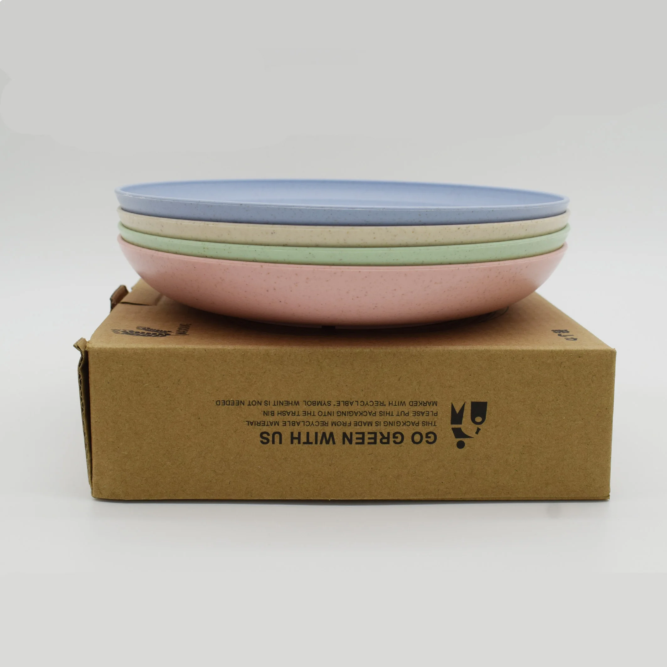 
4 Pack 8 Inch Eco-Friendly Microwaveable Wheat Straw Round Plates Kitchen Dishes & Plates 