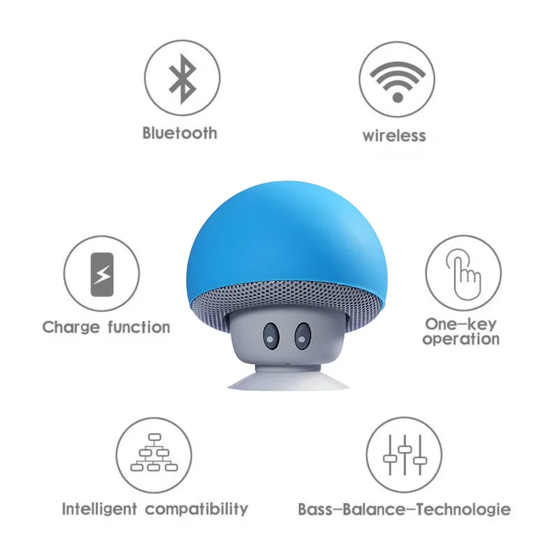 Mushroom Cute Loudspeaker Super Bass Stereo Music Player Phone Stand Wireless Blue tooth Speaker For Xiaomi/ iPhone/Android