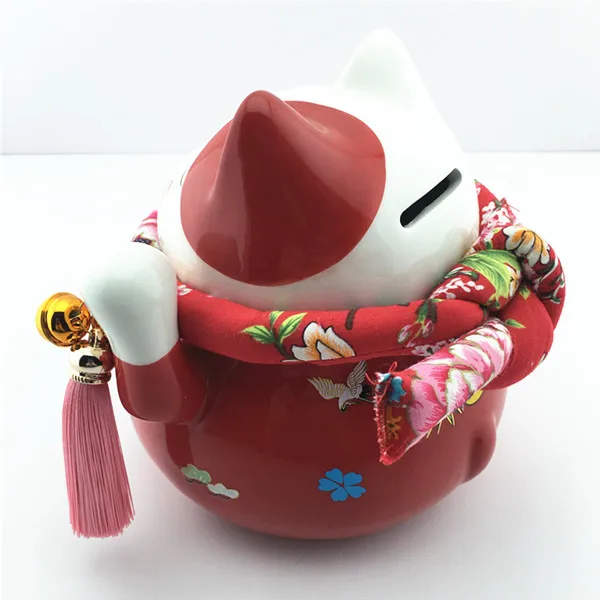 Feng Shui Ceramic Fortune Lucky Cat Coin Bank Japan Maneki Neko Waving Cat Ceramic Battery Lucky Cat Piggy Bank Home decoration