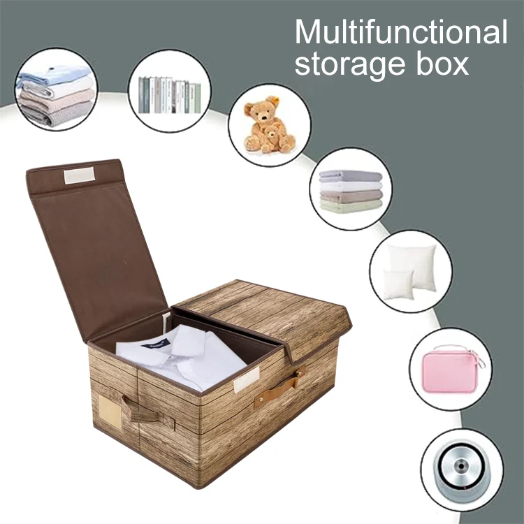 Customized Foldable Wood Pattern Storage Box Multifunctional Household Organizer Lid Environmental Protection Clothes Storage