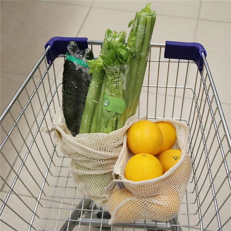 
Reusable Organic Muslin Cotton Mesh Grocery Shopping Produce Bags food storage Grocery Shopping bags 