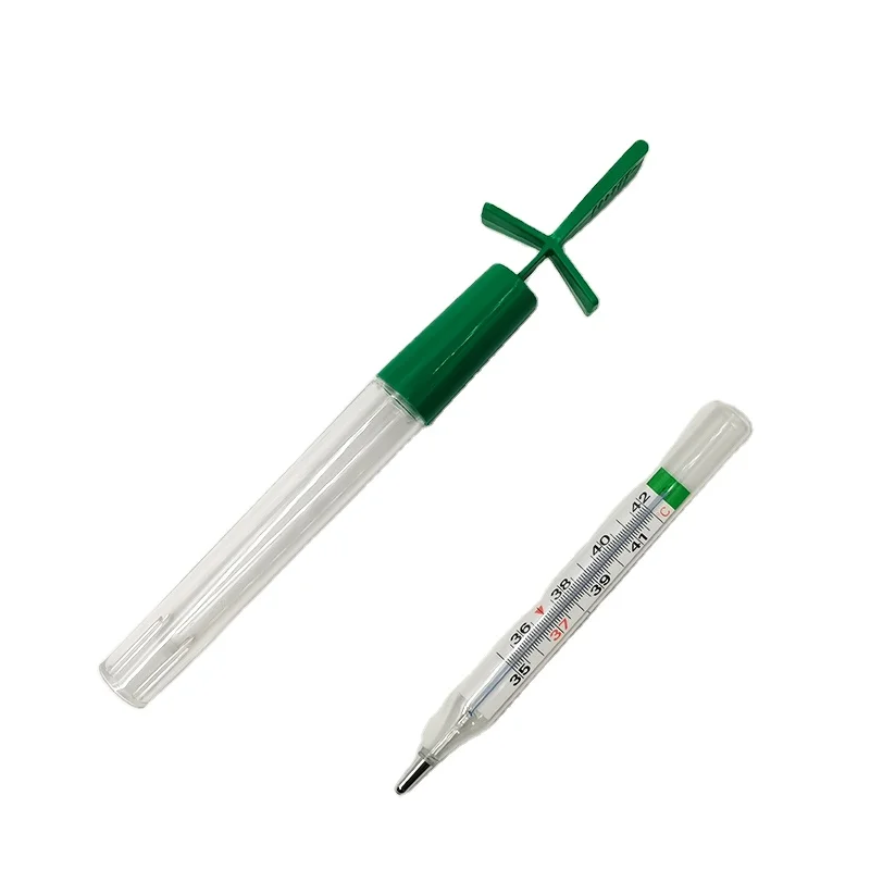 Medical Mercury Free Clinical Glass Thermometer with Gallium in yellow capillary with Shaking Plastic Case for humans and family