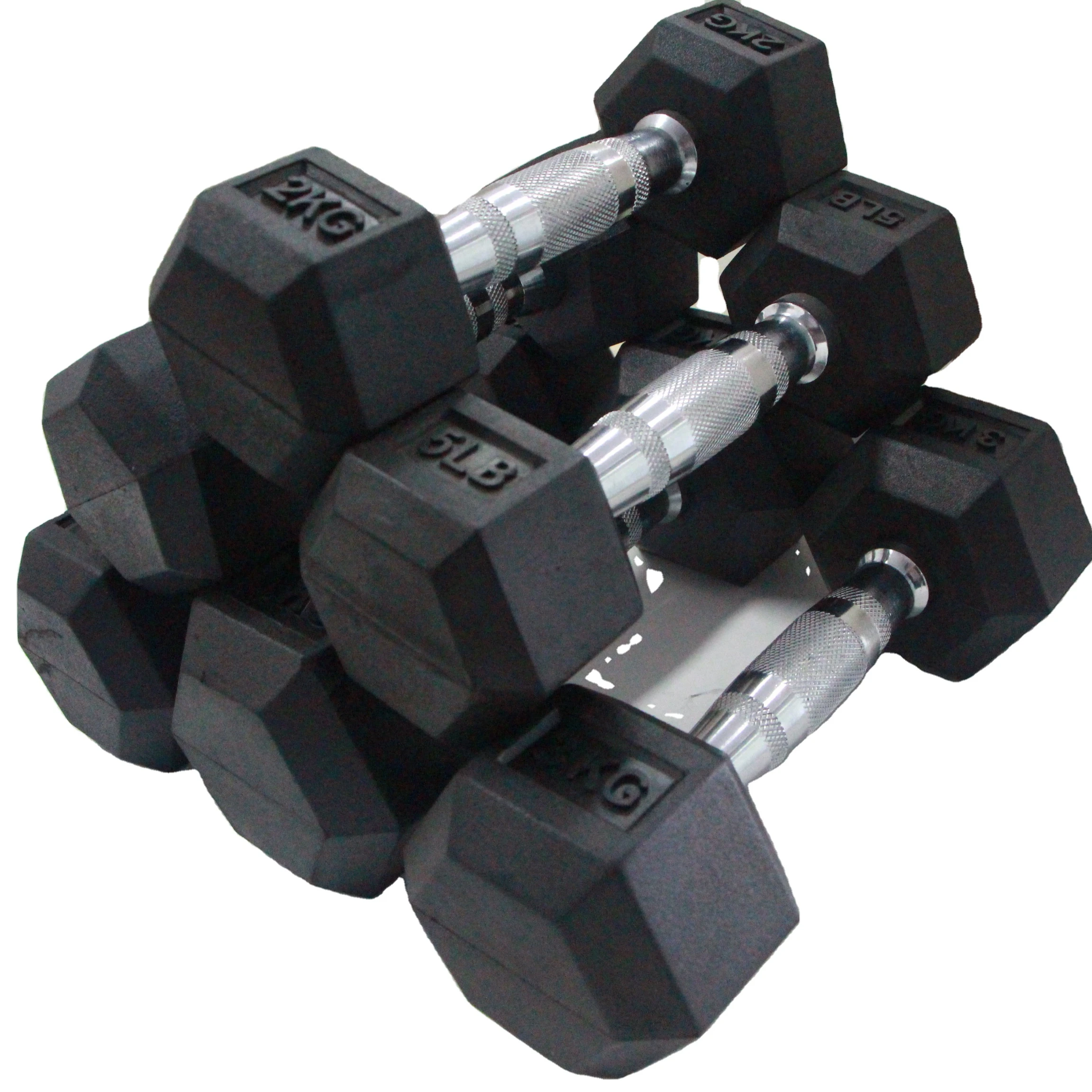 Высокое качество Заводская цена Пользовательский логотип резиновый вес шестигранные гантели