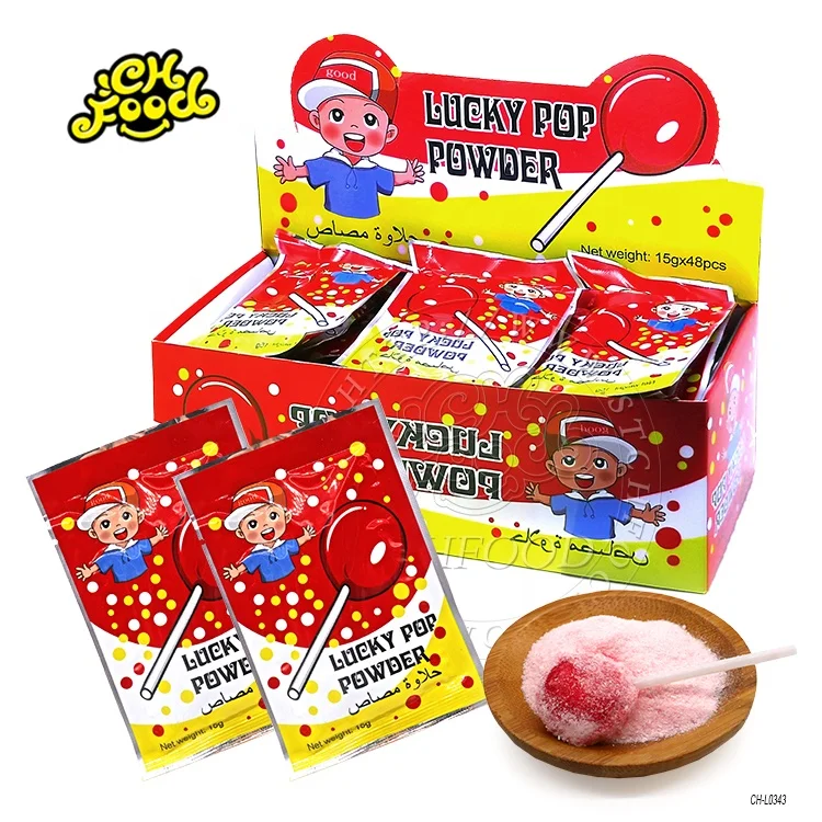 Lucky Pop Powder Halal 2 In 1 Strawberry Flavor Lollipop With Sour Powder Candy Sweet