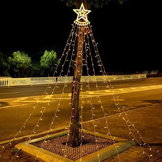 Wholesale LED Five-pointed Star Light Christmas Hanging Tree Light Flowing Water Light Led Remote Control Garden Decoration