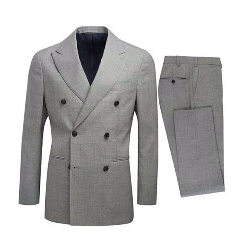
Grey Double Breasted Men Suits Green Jacket Pants Design 2 Pieces Business Man blazers Made in China 