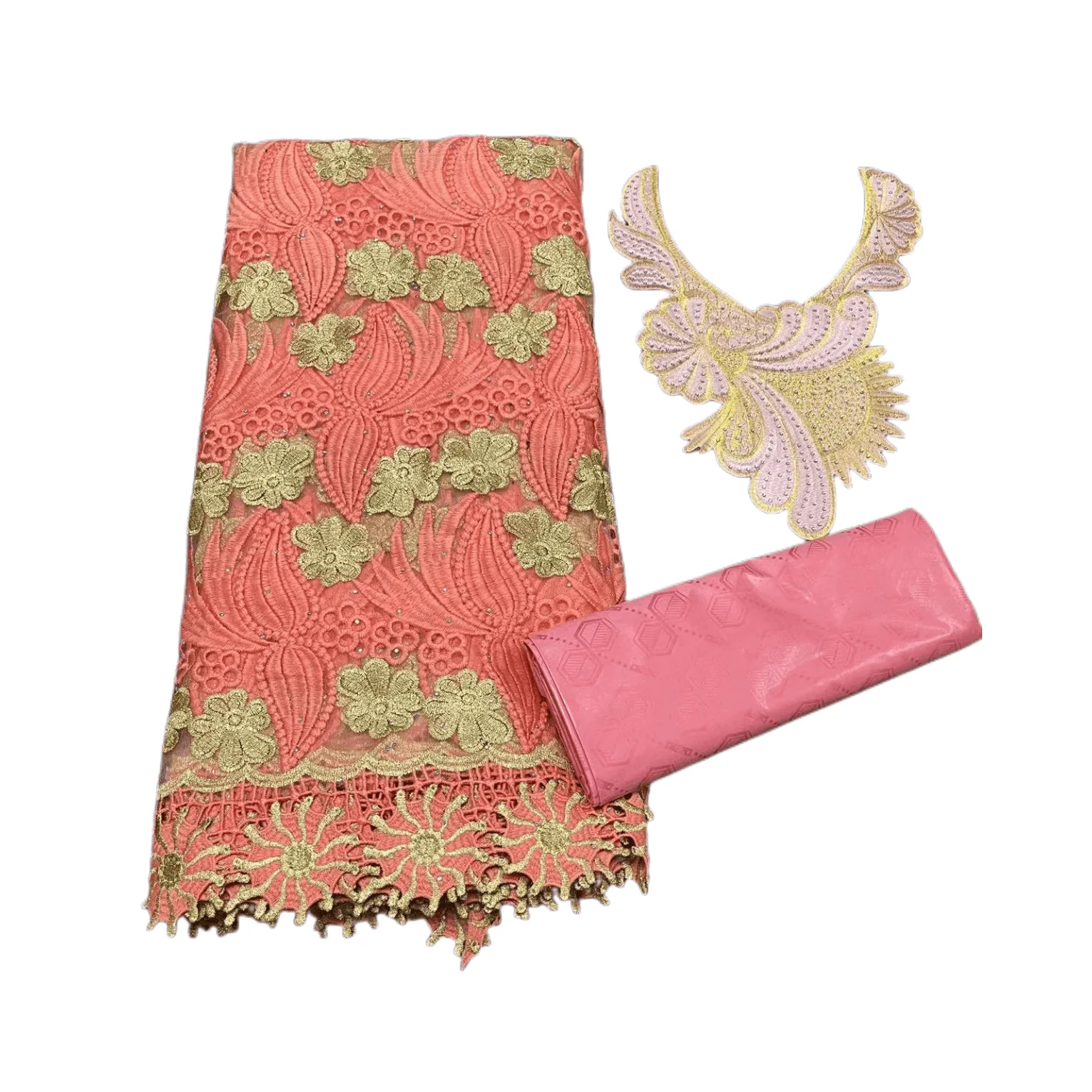 2.5 Y Cord Lace Fabric +2.5 Y Bazin Brode Riche Tulle Guipure Lace Collar Popular Dubai Style Embroidery African Lace