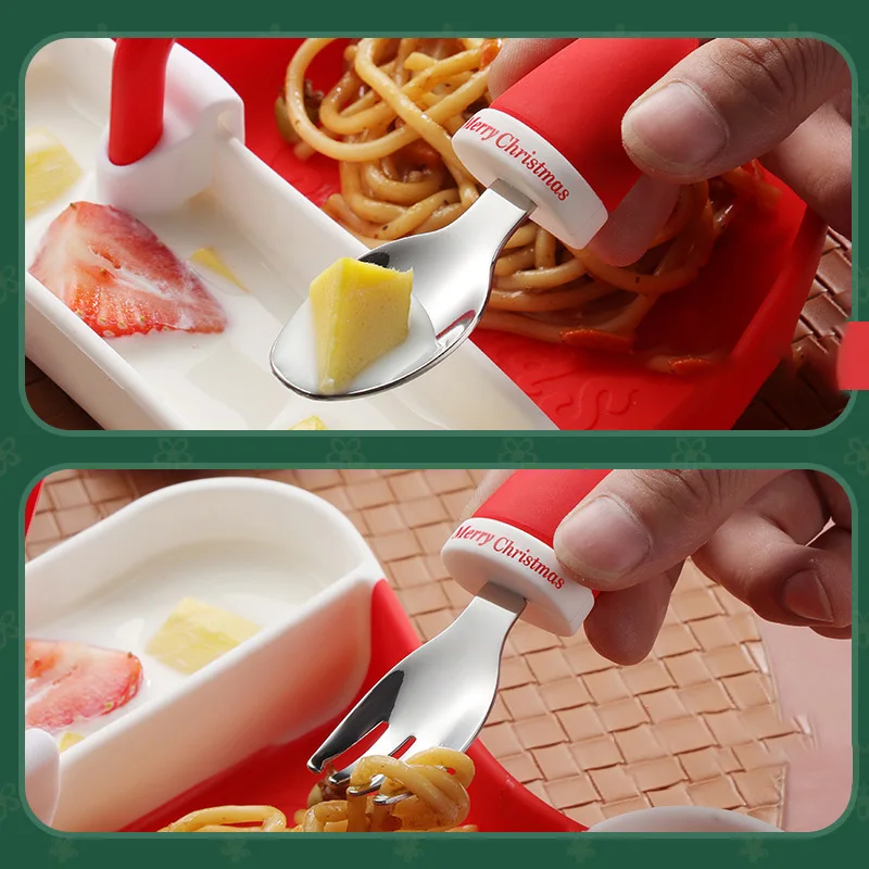 Wholesale  BPA- Free Silicone Strawberry Santa Hat Shapes Soft Baby Divided Dinner Plate Set