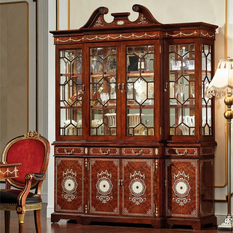 European style luxury high quality wood wine cabinet antique furniture wine cabinet luxury with drawers