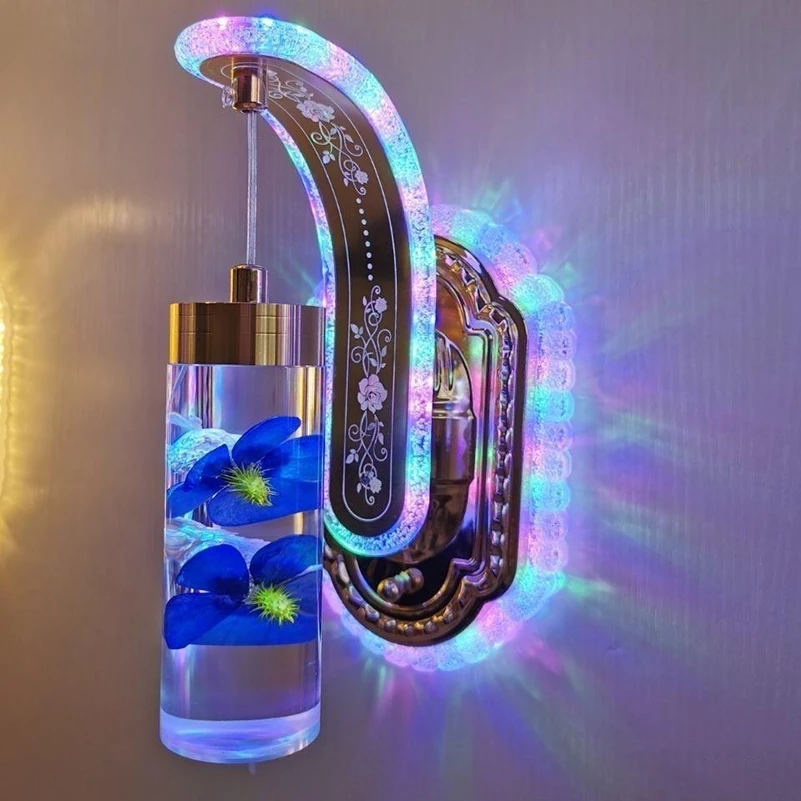 Modern Bedside Led Wall Lamp Acrylic Heart Real Plant Wall Light For Home Decor Living Room Fixtures