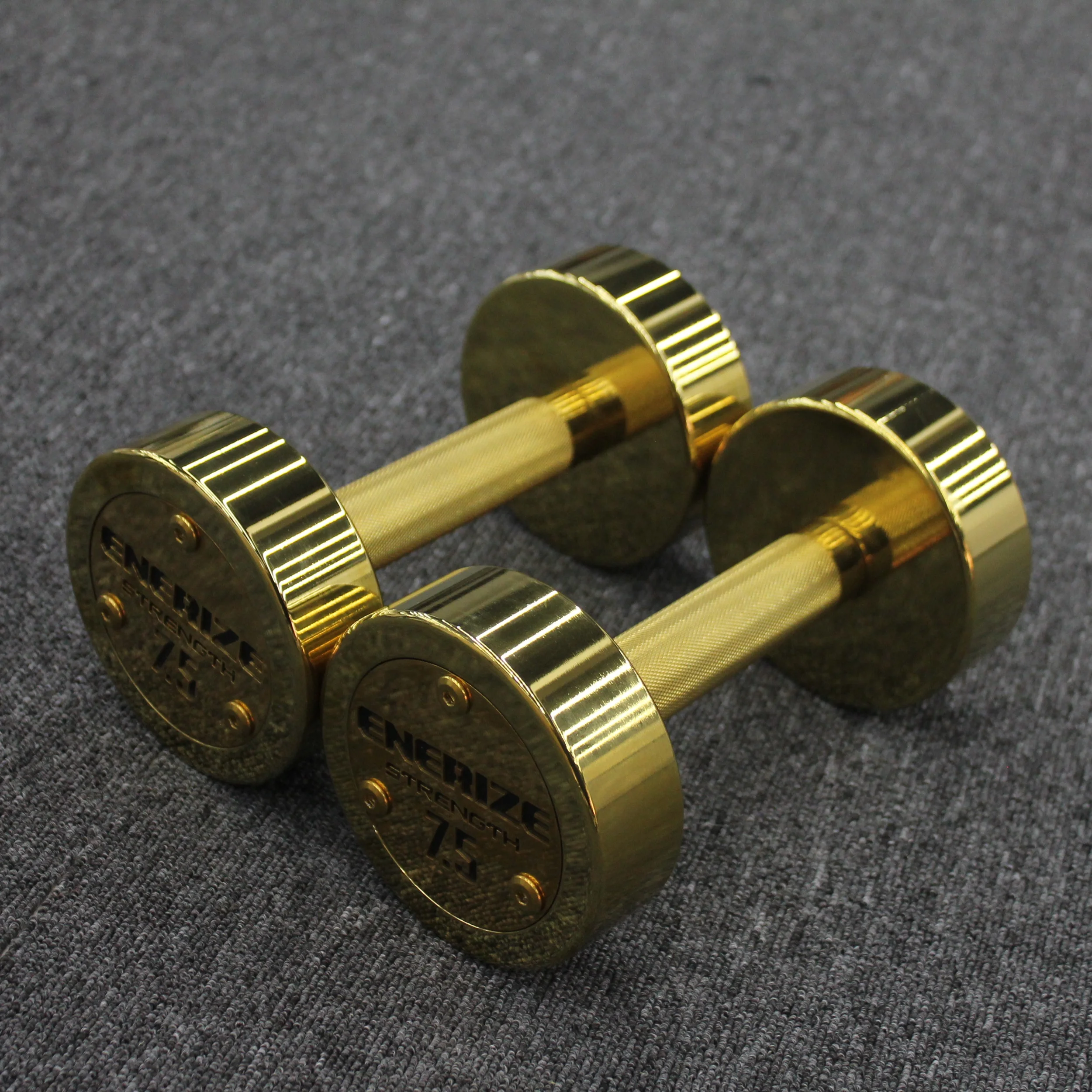 Gym Fitness Equipment Round Steel Dumbbell Set 150KG Free Weights Workout Dumbbell Stainless Golden Steel Dumbbells Barbell