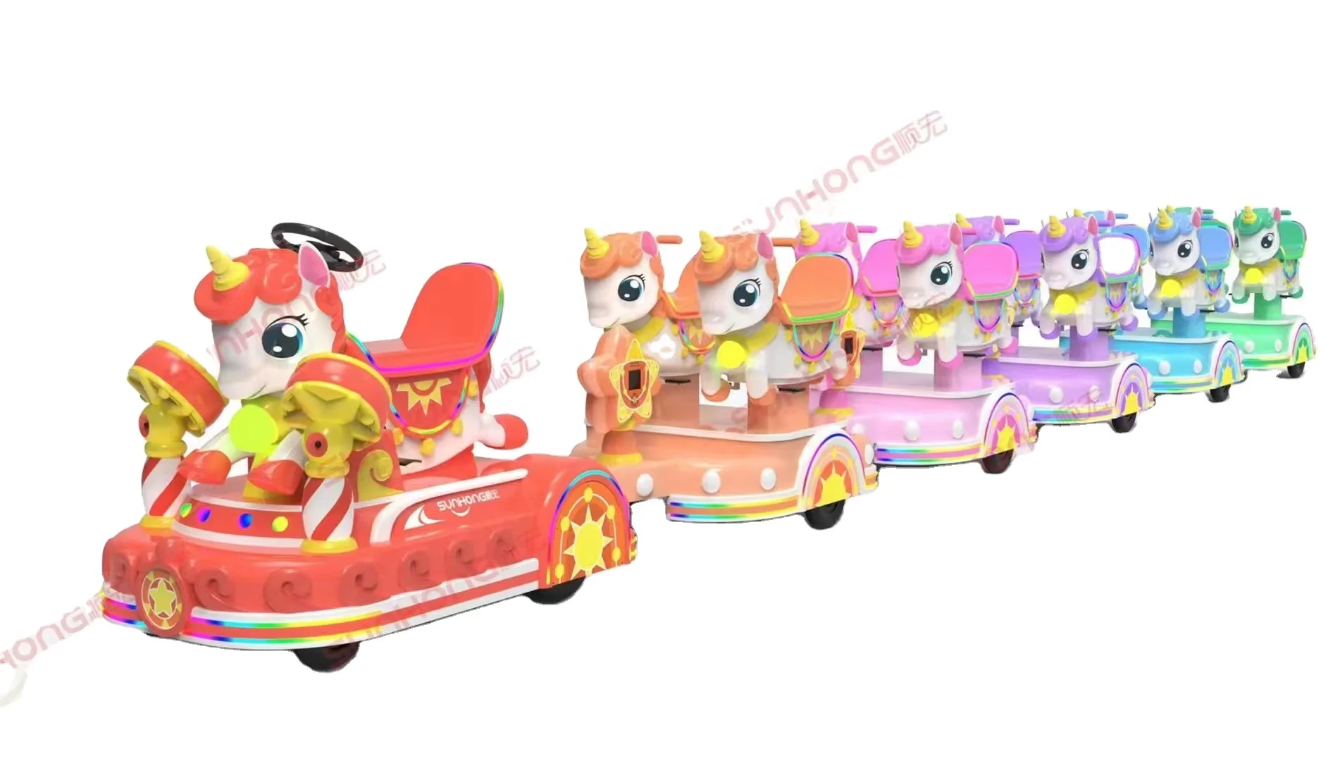 Best Price Battery Train DC Brush Less Controller Stylish Appearance Unicorn Train For Amusement Park.