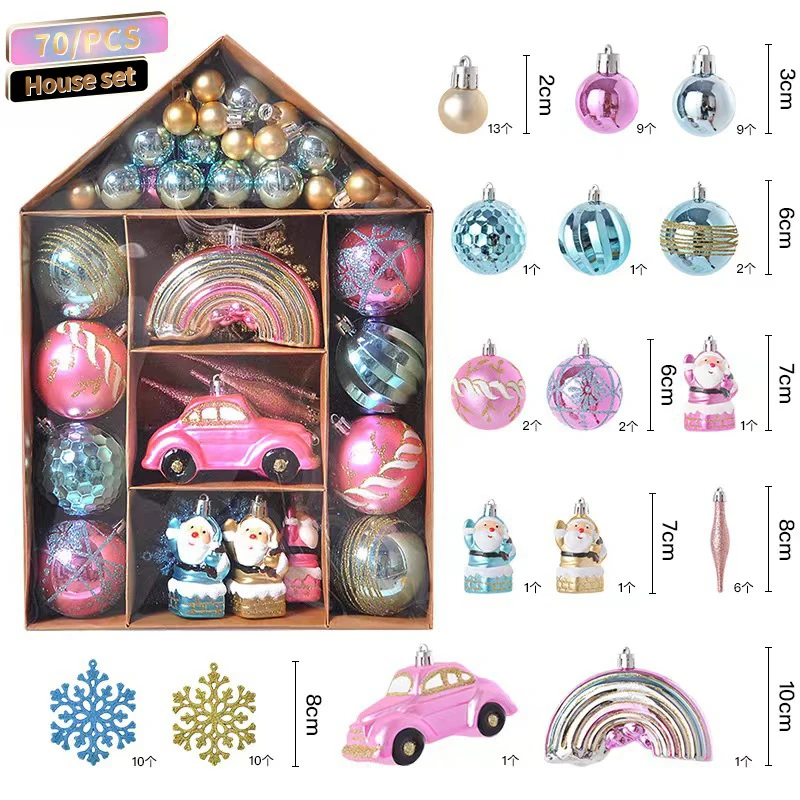 HUAMJ 2022 Christmas luxury gifts set 70pcs house star car tree ornaments christmas decorations of christmas ball tree ornaments