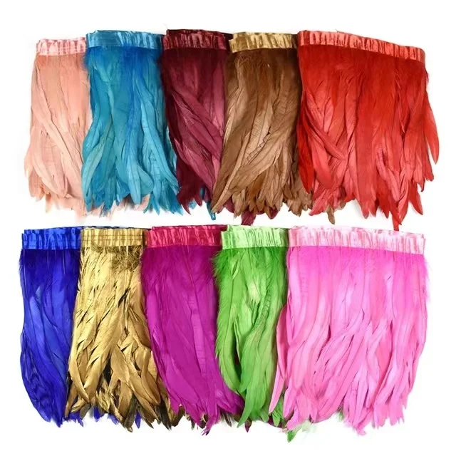 8-10inch (20-25cm) Decor Half Bronze Coque Rooster Feathers Fringe Ribbon Trim Carnival Festival Cock Tail Feather Trimming