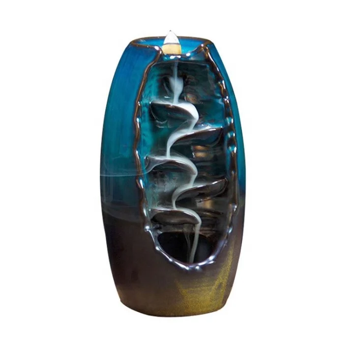 Chinese fountain smoke waterfall Ceramic scented cones holder Big fat backflow incense burner
