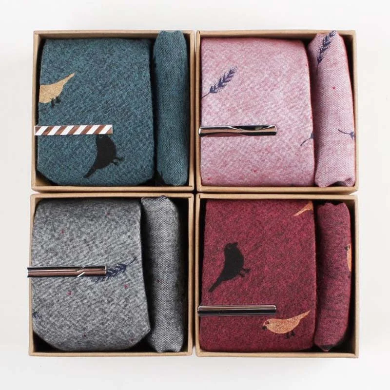 Модный Милый хлопковый галстук с принтом, галстук, платок, зажим для бара, Подарочная коробка, набор для мужчин