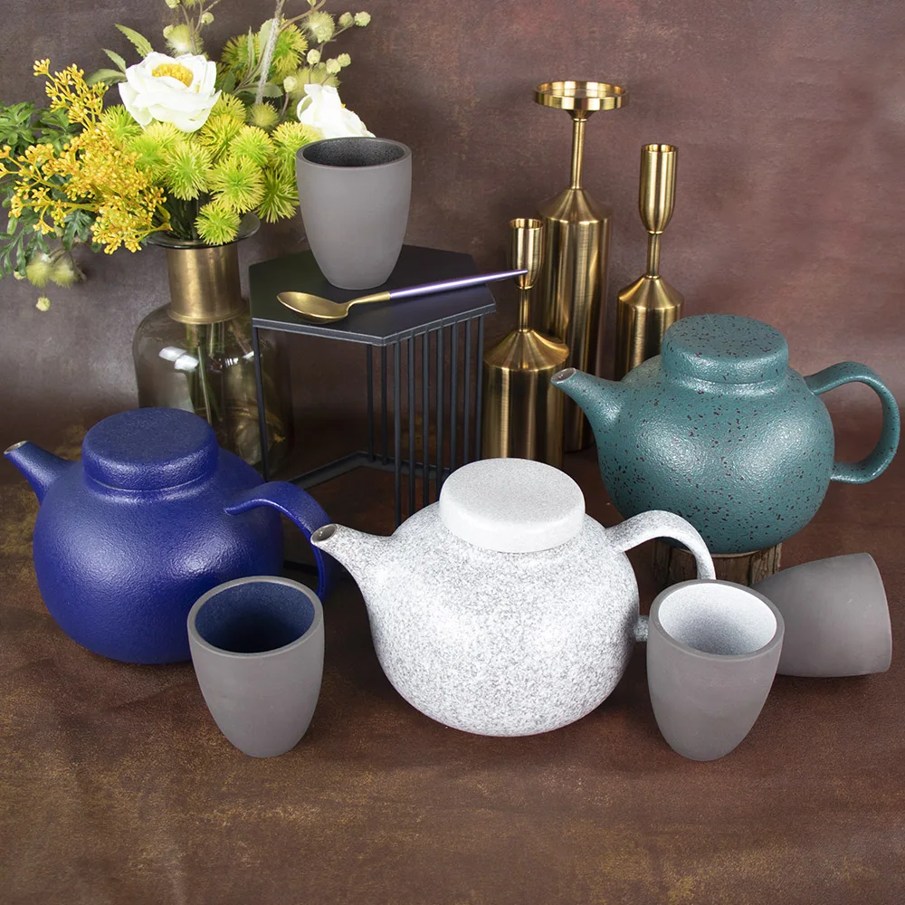 1100Cc High Fired Teapot Blue Green Rustic Tea Pot Ceramic Porcelain Teapot