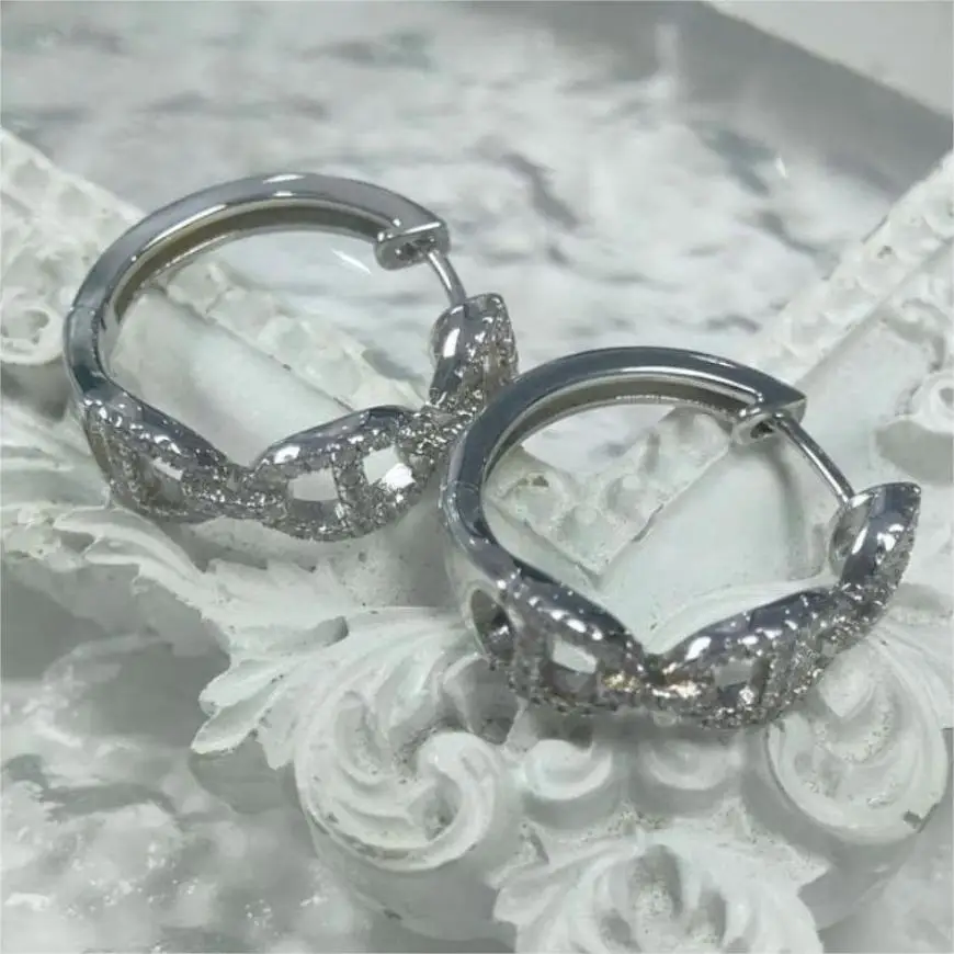 Carline Topsale Dainty Simple Zircon S925 Rhodium Plated Earrings Full Zircon Hoop Earring Korean Zircon Earring  For Women
