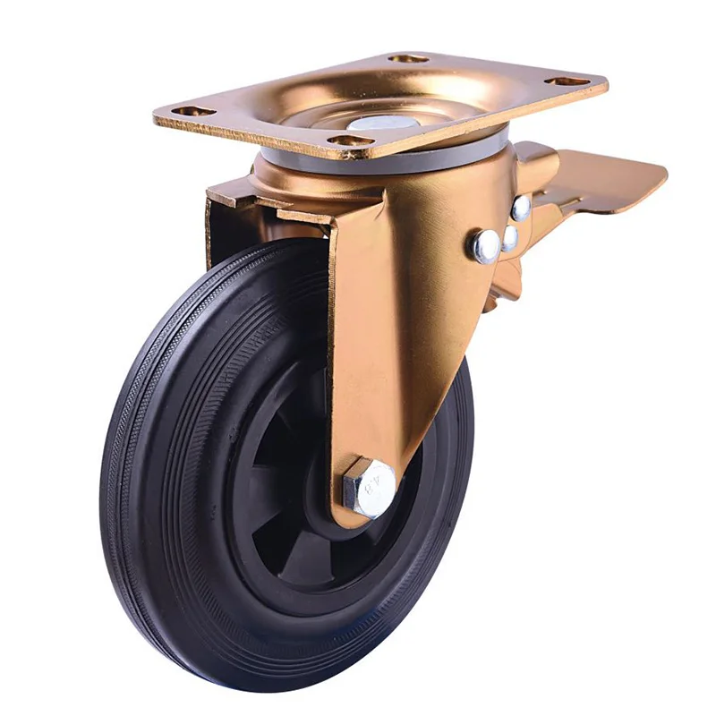 Factory wholesale waste bin caster wheels 6/8 inch industrial caster wheel with brake for waste bin