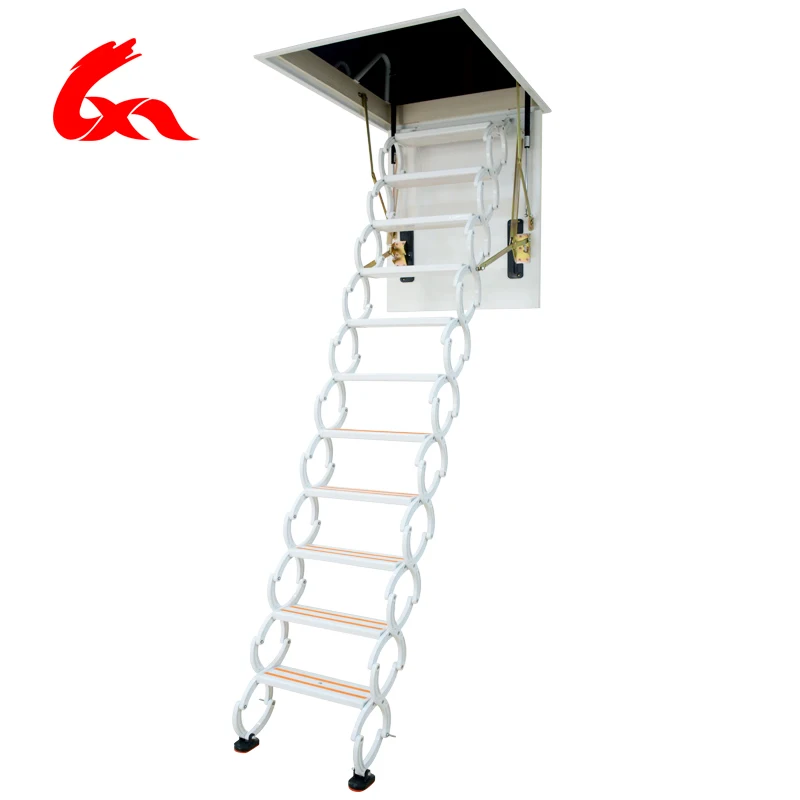 Indoor folding attic step ladder for high ceiling