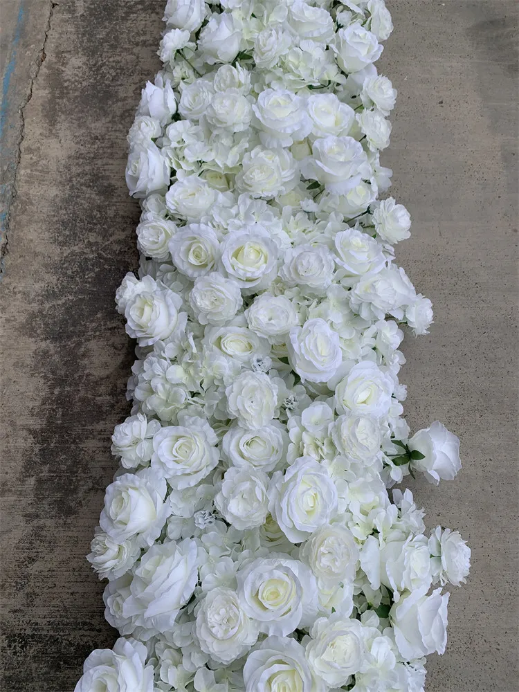 YOPIN-148 Customized Artificial White Silk 3D Flower Table Runner Wedding Decorative
