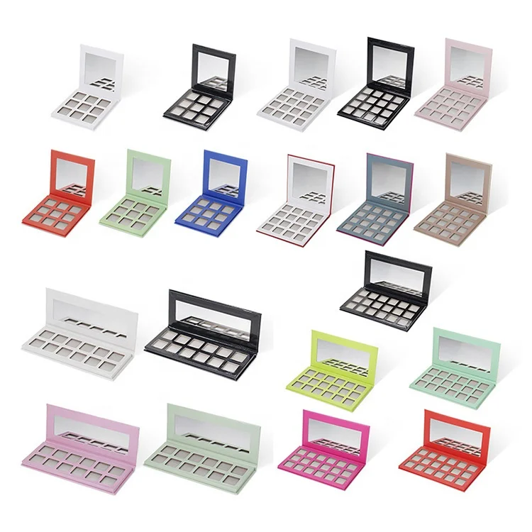 Custom Empty Creamy Glitter Powder Make Up palette Wholesale Print Logo pearlescent Square Eyeshadow Pans With Mirror