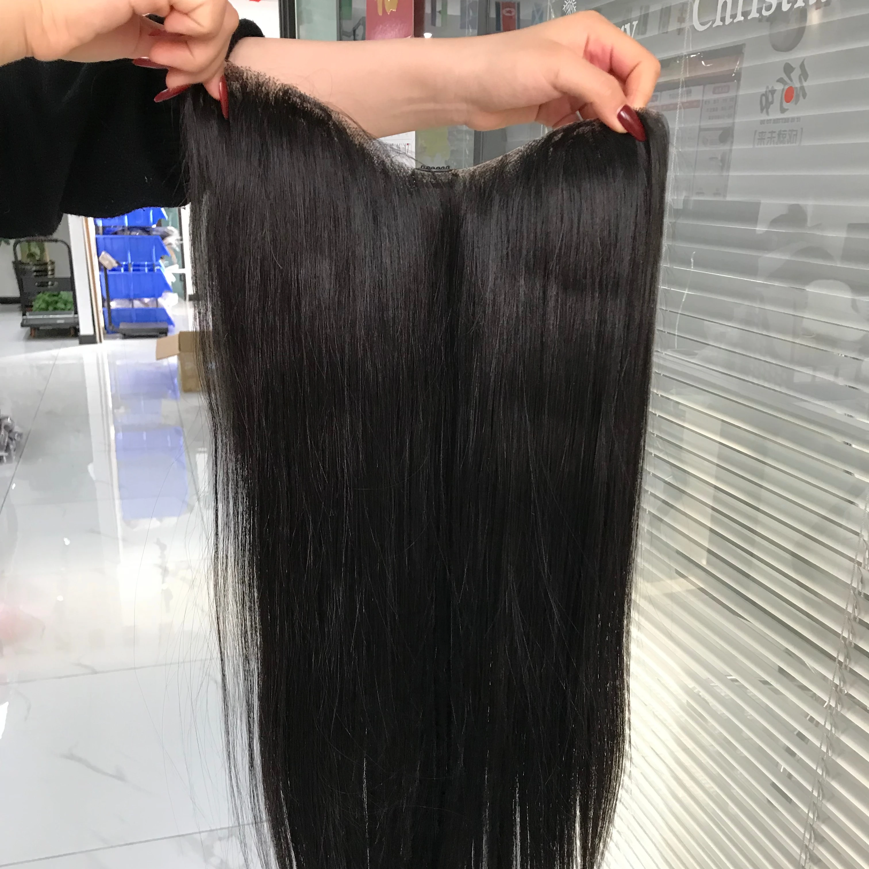 One Piece Real Human Hair Extensions Clip Ins European,v/u Shape Hair Topper Lace Stick Russian Hair Silky Bone Straight 11A