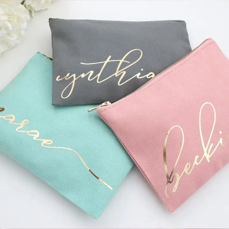 Custom Logo Colorful Canvas Zipper Pouch Travel Toiletry Cotton Canvas Cosmetic Makeup Bag for Pencil Case Bags
